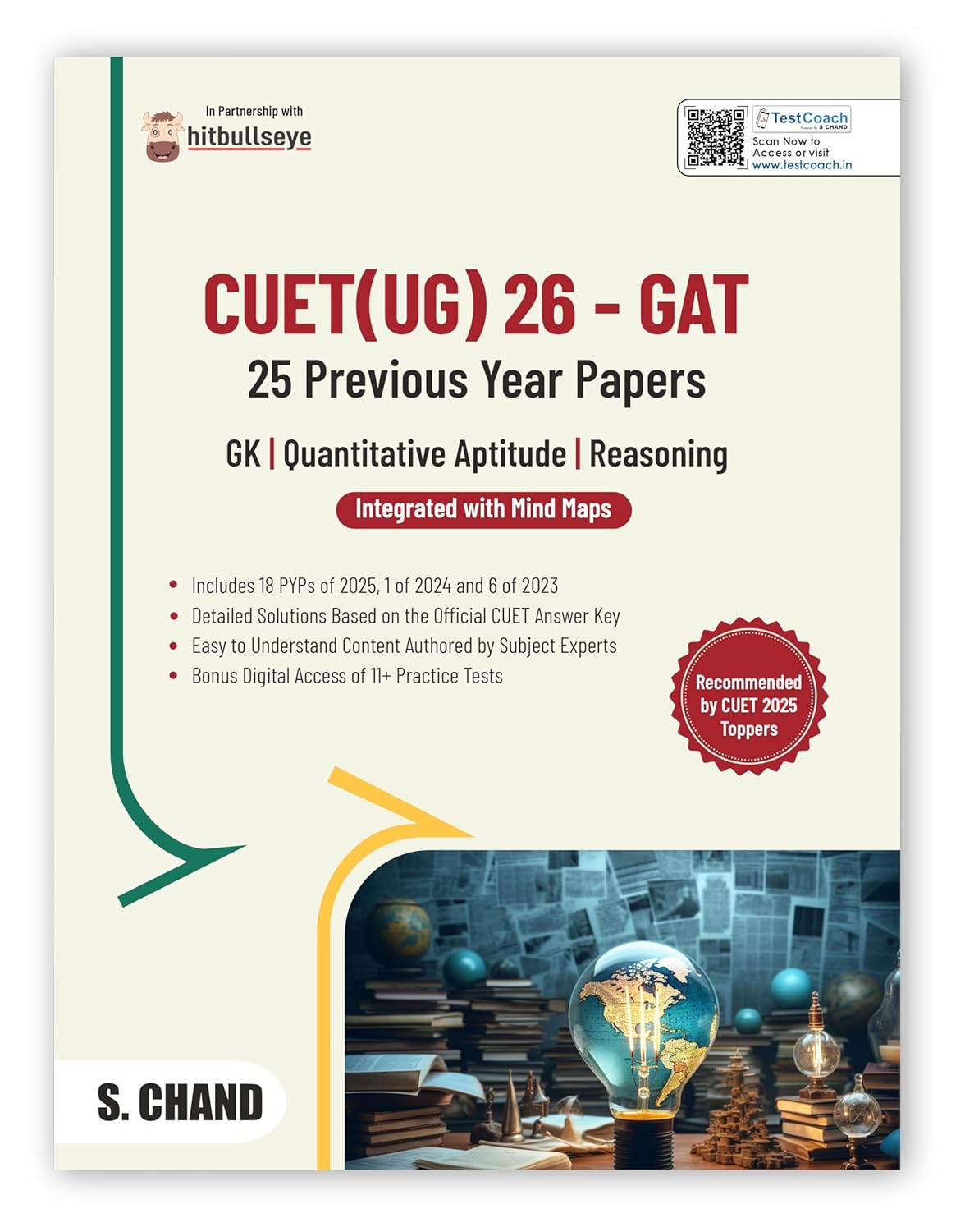CUET UG 25 PYP Book GAT General Aptitude for Entrance Exam 2026 with Mind Maps | GK General Knowledge + Quantitative Aptitude Maths + Reasoning | PYQ Solved Question Bank, Digital Access Test Books
